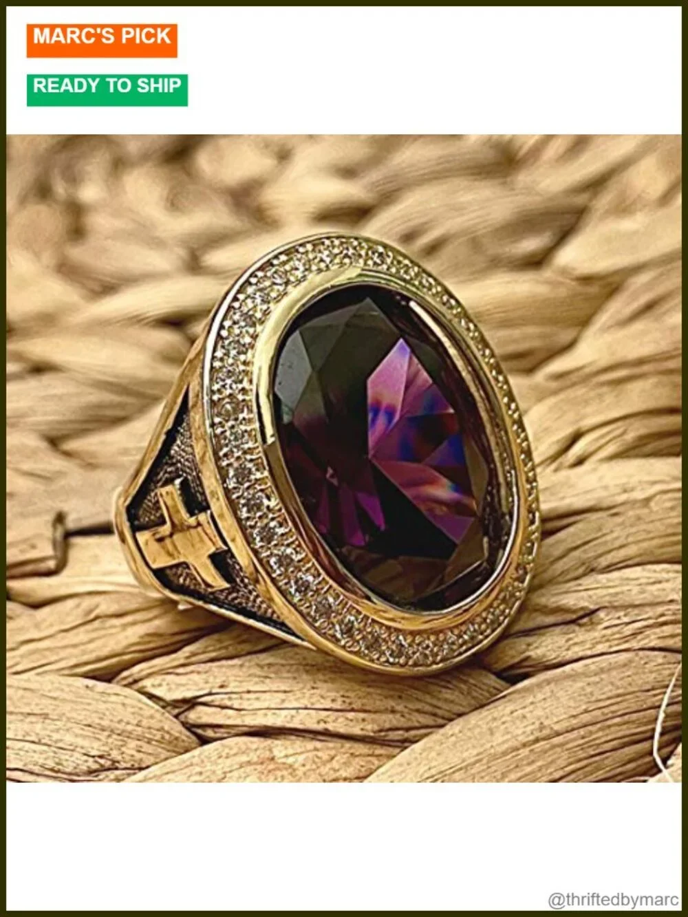 HKN1682 Designs 14k Gold Plated Bishop Cross Ring Cubic Zirconia